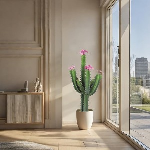 36" Large Artificial Cactus with Black Pot, UV Resistant Realistic Faux Desert Plant, Low Maintenance Indoor & Outdoor Home, Office, Patio Decor - 1 of 4
