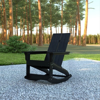 Emma + Oliver Black Poly Resin Adirondack Rocking Chair with Arms