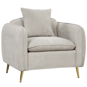 Costway Chenille Velvet Accent Chair Upholstered Armchair with Storage Pockets & Pillow - 1 of 4