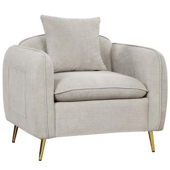 Costway Chenille Velvet Accent Chair Upholstered Armchair with Storage Pockets & Pillow