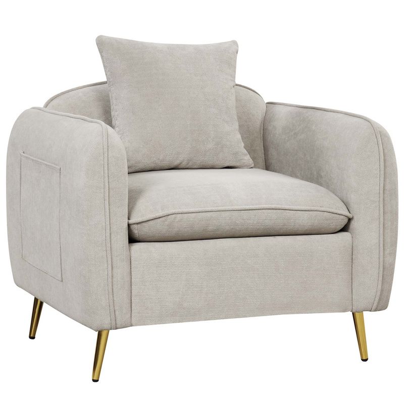Costway Chenille Velvet Accent Chair Upholstered Armchair with Storage Pockets & Pillow, 1 of 10