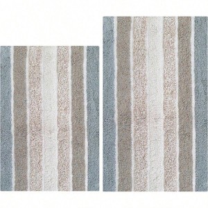 Grey Beige Reversible Bath Mats, 2 - Piece Set, Quick Dry for Bathroom, Tub, Shower, 21x32 17x24 Inches - 1 of 4