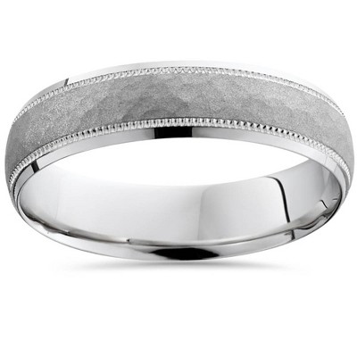 Pompeii3 14K White Gold Mens Hammered Textured 5mm Wedding Ring