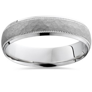 Pompeii3 Mens Hammered 10k White Gold Wedding Band 5mm - 1 of 2