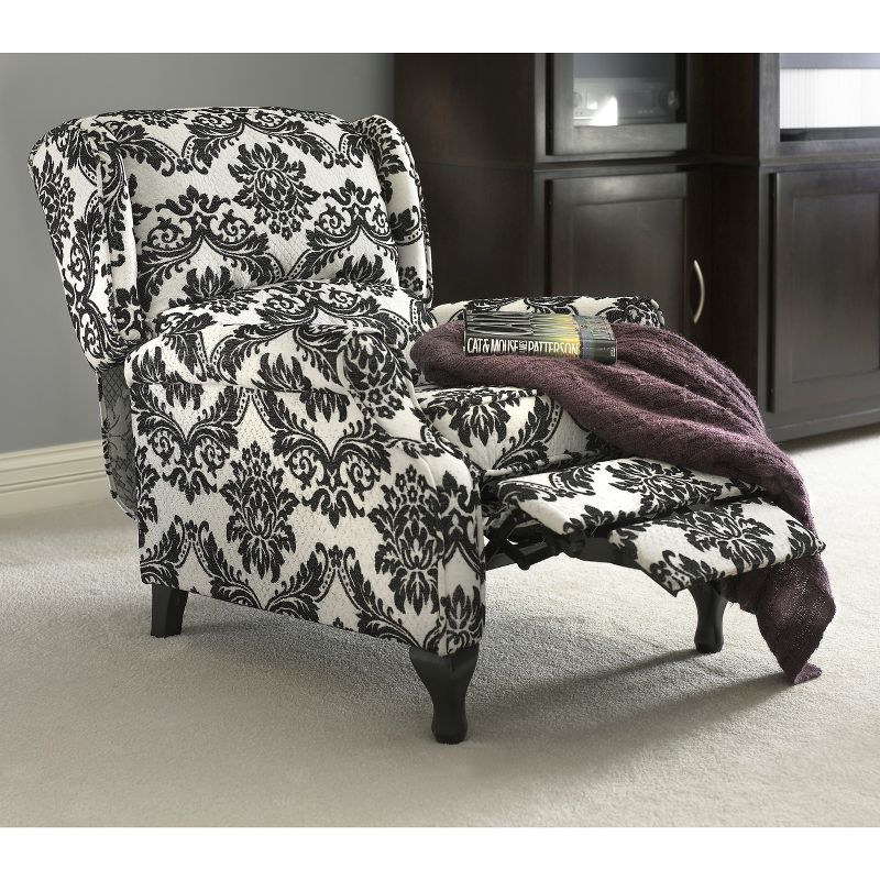 Upholstered Wing Press-Back Recliner Black/Cream - Buylateral, 4 of 6