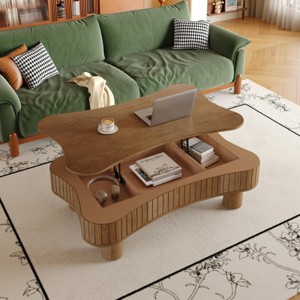 INFURNIC Coffee Tables Lift Top Coffee Table with Hidden Storage Fluted Panels and Hydraulic Lift for Living Room, Brown, 42.52"*27.17"*13.01" - 1 of 4