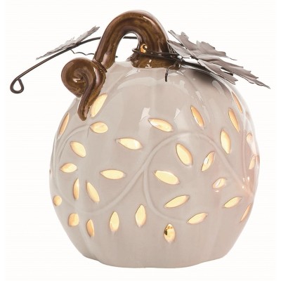 Transpac Ceramic White Harvest Large Light Up Rustic Pumpkin