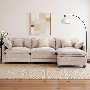 Chenille 3-Seat Sectional Sofa – Modular Deep Seat Sleeper Couch with Ottoman & Side Pocket | Ultimate Comfort for Living Room, Apartment, or Office - 1 of 4