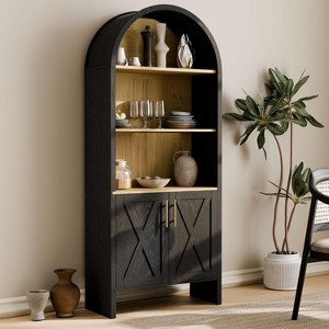 Arch Storage Cabinet with Beech-Wooden Door, Arched Display Floor Cabinet, 4 Tier Farmhouse Buffet Cabinets with Storage for Dining Room, Living Room - 1 of 1