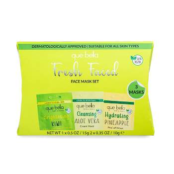 Que Bella Holiday Fresh Faced Pamper Pouch Hydrating Face Mask Gift Set - 1.18 fl oz/3pc