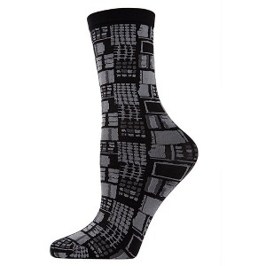 Natori Woven Geometric Solid Cuff Crew Sock Black One Size Fits Most - 1 of 1