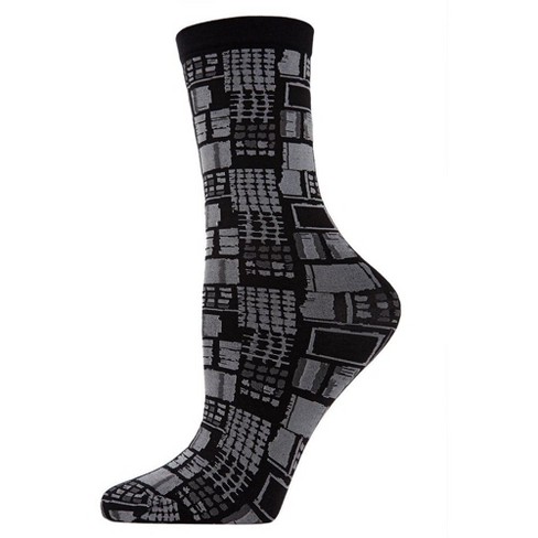 Natori Woven Geometric Solid Cuff Crew Sock Black One Size Fits Most - image 1 of 1