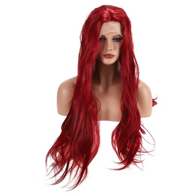 Unique Bargains Women's Long Straight Hair Lace Front Wigs 26" Wine Red 1 Pc