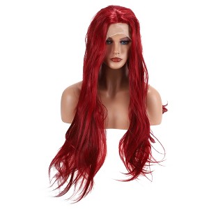 Unique Bargains Women's Long Straight Hair Lace Front Wigs 26" Wine Red 1 Pc - 1 of 4