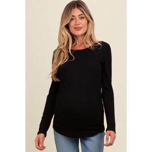 Pinkblush Black Ribbed Scoop Neck Long Sleeve Maternity Top - 1 of 4