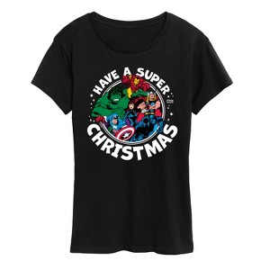 Women's - Marvel - Have A Super Christmas Avengers Short Sleeve Graphic T-Shirt - 1 of 4