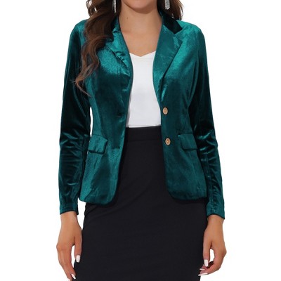 INSPIRE CHIC Women's Notched Lapel Vintage Office Button Front Velvet Blazer