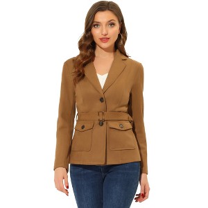 INSPIRE CHIC Women's Faux Suede Belted Lapel Single Breasted Work Outwear Blazer - 1 of 4