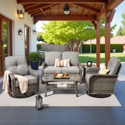 XIZZI Outdoor Patio Swivel Chair Conversation Set, 3/5/7/8 Piece Sofa Sets w/ Side Table, 360° Swivel Seats & Optional Coffee Table/Loveseat