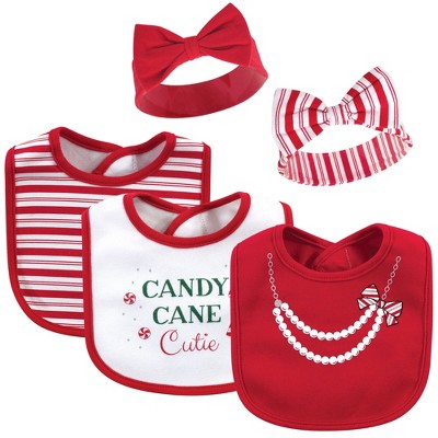 Image of Little Treasure Baby Girl Cotton Bib and Headband Set 5pk, Candy Cane Cutie, One Size