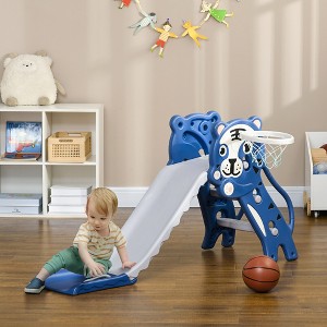 Whisen 2-in-1 Toddler Slide & Baby Slide, Toy for Toddler with Basketball Hoop for Indoors, Easy Assembly - Blue - 1 of 4