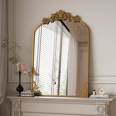 BEAUTYPEAK Vanity Wall Mirror Decorative Vintage Arch Bathroom Mirror with Designed Bottom