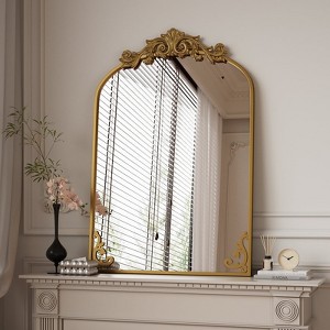 BEAUTYPEAK Vanity Wall Mirror Decorative Vintage Arch Bathroom Mirror with Designed Bottom - 1 of 4
