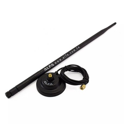 Alfa 9dBi Antenna WiFi Booster SMA Omni-Directional High-Gain Screw-On Swivel with Base (5-Pack)