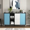 TiramisuBest Sideboard Buffet Cabinet, Black Storage with Blue Doors, 2 Drawers & Open Compartments, Modern Accent Cabinet for Kitchen & Dining - 2 of 4