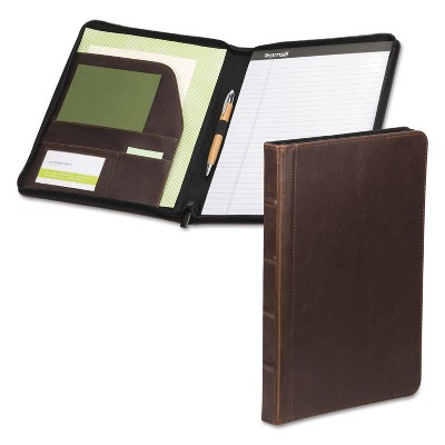 Samsill Vintage Hardback Zipper Portfolio Vinyl Dark Brown 11 x 8 1/2 70836