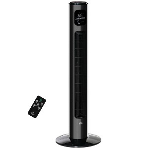 HOMCOM 37.75" Tower Fan Cooling for Bedroom with 3 Speeds, 12H Timer, 70°  Oscillating, LED Panel, and Remote Control, Black - 1 of 4