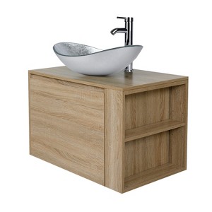 ELECWISH 30 inches Bathroom Vanity, Natural Color Wall Mounted Bathroom Vanity with Hidden Drawer - 1 of 4