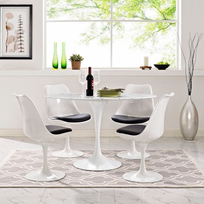 48" Oval Mid-Century Modern Dining Table with Marble Top
