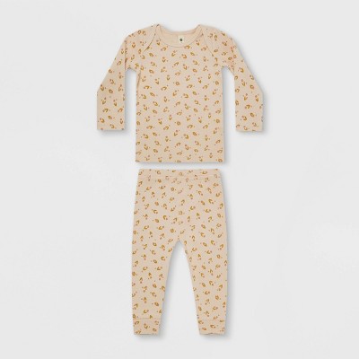 Q by Quincy Mae Baby Girls' 2pc Ribbed Floral Top & Bottom Set - Coral/Light Pink 3-6M