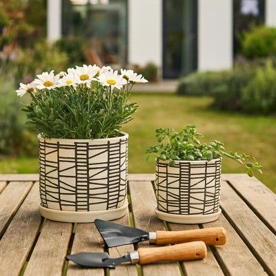 Sagebrook Home Set of Two 6"H/8"H Ceramic Abstract Tiled Design Planters for Living
