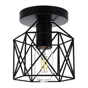 YANSUN 6 in. 1-Light Black Semi-Flush Mount Ceiling Light with Cage Shade for Porch Hallway - 1 of 1