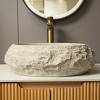 20" Irregular Oval Resin Bathroom Sink with Stone Pattern, Modern Vessel Basin for Bathroom Vanity – The Pop Home - 2 of 4
