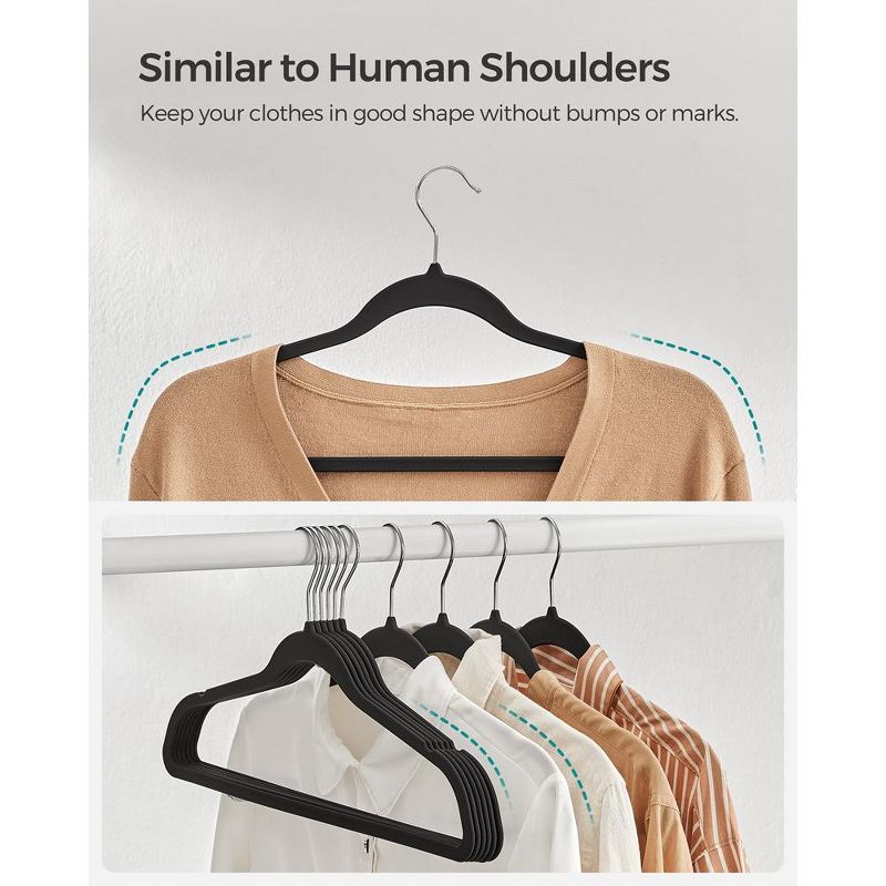 SONGMICS Rubber-Coated Plastic Hangers, 50 Pack Non-Slip Coat Hangers, Space-Saving Slim Clothes Hangers, 5 of 8