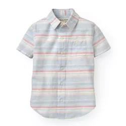 Hope & Henry Boys' Linen Short Sleeve Button Down Shirt, Kids