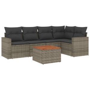 vidaXL Garden Sofa Set Grey PE rattan Large Removable Covers - 1 of 4