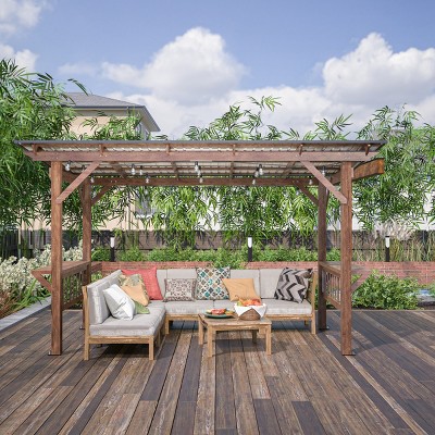 1pc Outdoor Pergola with Fir Wood Frame and Metal Roof Includes Bar Counters No Furniture Included - Coolbibila