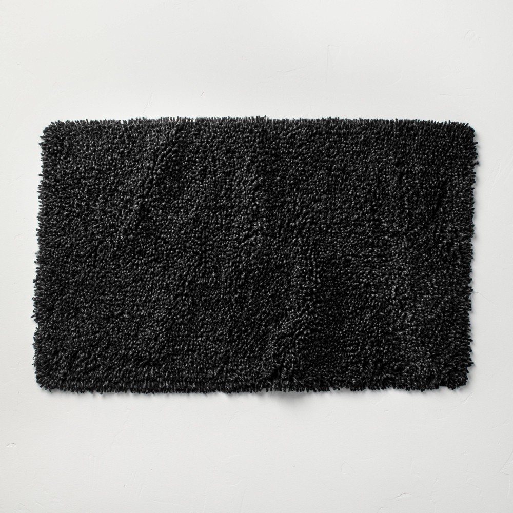 Photos - Bath Mat 21"x34" Mélange Looped Bath Rug Black - Casaluna™: Cotton, Tufted, OEKO-TE