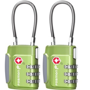 Fosmon 2 Pack TSA Approved Luggage Lock, 3 Digit Combination Lock Easy to Set Luggage Cable Lock, Travel TSA Locks for Luggage Suitcase Backpack,Green - 1 of 4