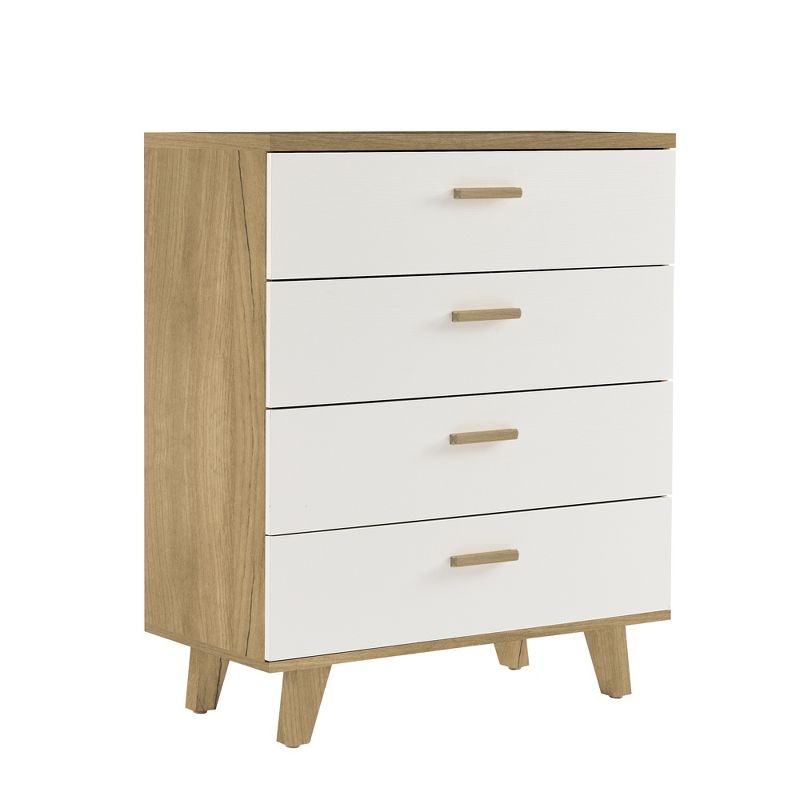 Modern 4 Drawer Dresser with Solid Wood Legs and Handles, White + Oak - ModernLuxe, 5 of 13