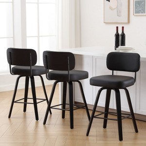 Bekrvio 26"/29” Swivel Bar Stools Set of 3, Upholstered Faux Leather Barstools with Back, Bar Chairs Island Stools for Kitchen Counter - 1 of 4