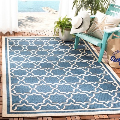 Navy and Beige 5' x 7' Reversible Flat Woven Synthetic Area Rug