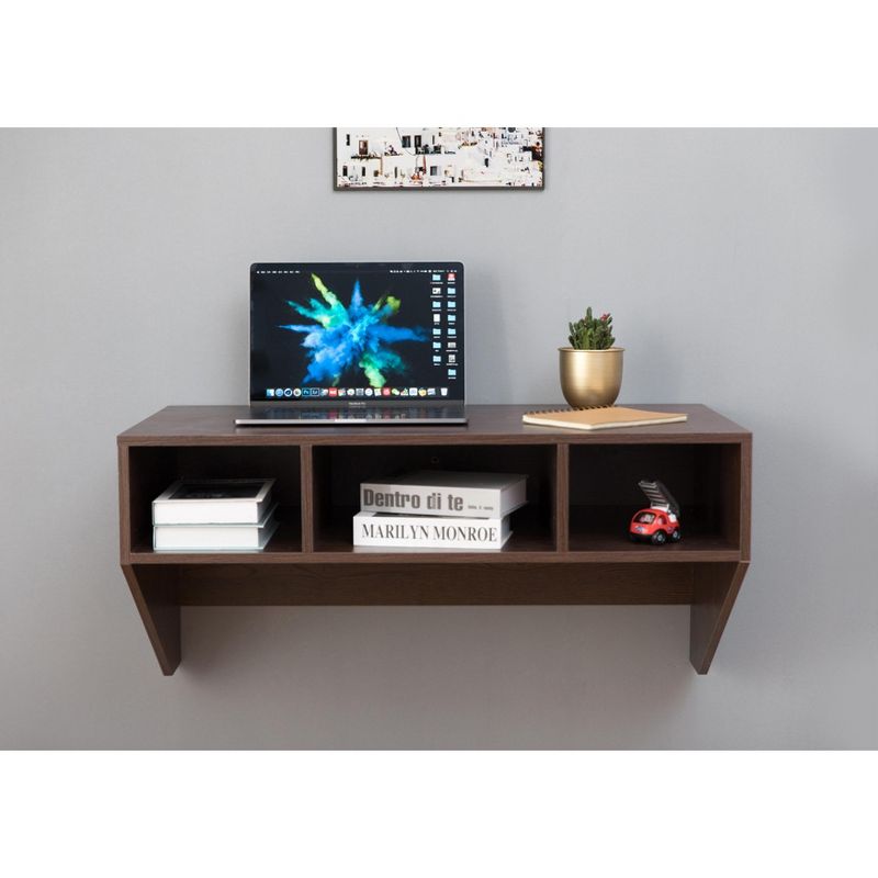 Basicwise Wall Mounted Office Computer Desk and Floating Hutch Cabinet, 3 of 7