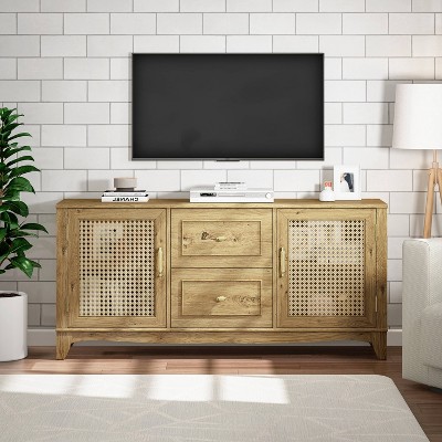 55 Traditional Natural Wood TV Stand for TVs up to 60 with Drawer White  Oak - Home Essentials