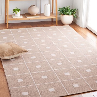 Beige and Ivory Geometric Wool and Synthetic 3' x 5' Area Rug