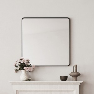 FONTOI 36.02"×36.02" Wall Mirror Square Metal Frame Contemporary Vanity Mirror Decorative Accent for Bathroom Bedroom Living Room, Black - 1 of 4